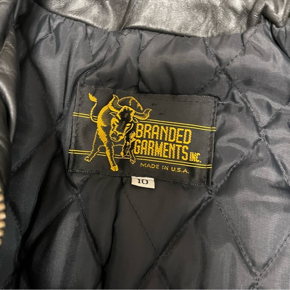 Vintage Branded Garments Fringe Leather Quilt Lined Jacket Black Biker Western - Picture 9 of 14